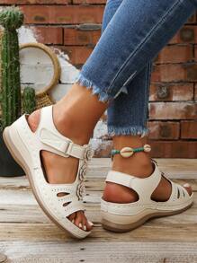 Sandali con plateau e design floreale traforato, con , casual e di moda, sandali con zeppa e punta aperta adatti per la città, attività all'aperto e vacanze per le donne