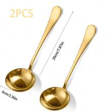 3pcs/Pack High Quality Stainless Steel Thick Long Handled Soup Spoons, Ramen Soup Ladles, Deep Drink Soup Spoons, Large Cooking Spoons, Suitable For Ramen/Soup/Hot Pot/Stirring, Etc. (Silver/Gold, 7.87 Inches)