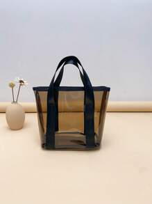 Transparent PVC Beach Bag, Transparent Small Handbag - Brown - View 5