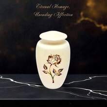 Handcrafted Cream Ivory Cremation Urn - Rose Pattern Luxury Memorial Keepsake With Secure Lid Large - Ivory1 - View 6