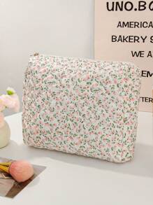1 Peça Estojo de Maquiagem Floral para Moças, Mulheres de Sucesso, Blogueiras de Beleza e Moda, Conjunto de Bolsas Cosméticas de Grande Capacidade, Bolsa de Armazenamento de Maquiagem, Bolsa de Toucador para Artistas de Maquiagem, Itens Essenciais de Viagem, Bolsa de Armazenamento de Maquiagem Fofa Adequada para Guardar Toalhas Faciais, Demaquilante, Limpador Facial, Cuidados com a Pele, Bolsa Multiuso com Alça Portátil e Zíper para Guardar Pequenos Itens