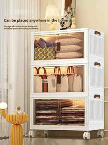 4layer Folding Storage Box, Large Double -Opening Storage Box, Large Storage Boxes With Lids And Wheels, Storage, Snacks, Toys And Books, Outdoor Foldable Storage Boxes - White - View 3