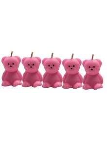 5 Teddy Bear Candles For Baby Shower Decoration Ornament 4cm Bear Candles For Baby Shower Colorful Teddy Bear - 粉色 - 查看 1