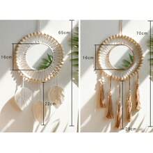 1pc Exquisite Bohemian Round Hanging Wall Mirror With Macrame Fringe - Adds Boho Chic Touch To Bedroom, Living Room - Aesthetic Glass Home Decor For Modern Space