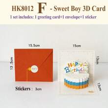 1 Piece, 3D Birthday Cake Greeting Card With Envelope - Birthday Wishes, Suitable For Various Occasions - Wishing Card Suitable For Family And Friends, Simple Style, Congratulations And Celebration Card - Multicolor - View 13
