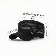 1 pieza Gorra plana con etiqueta de hierro, unisex, casual, transpirable, protección solar para exteriores. Gorra plana con malla transpirable, ajustable, apta para hombres y mujeres, casual para exteriores, sombrero protector solar con orificios de ventilación, hecho de poliéster. Opciones de color: negro/gris/verde oliva/beige/azul marino. Nuevo lanzamiento. Gorra plana de malla completa con etiqueta de hierro, protección solar transpirable casual para hombres y mujeres para el verano al aire libre.