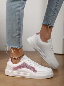 New Casual Leather Low-Top Lace-Up Flat Skate Shoes, Fashionable & Comfortable For Teenage Girls, Non-Slip Shock-Absorbing Sporty Sneakers For Middle/High School Students, Suitable For Outdoor Activities & Daily Wear