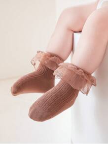 1 Pair Girls Lace Hollow Out Breathable Ruffle Socks, Suitable For Infant Girls And Baby Dress Up