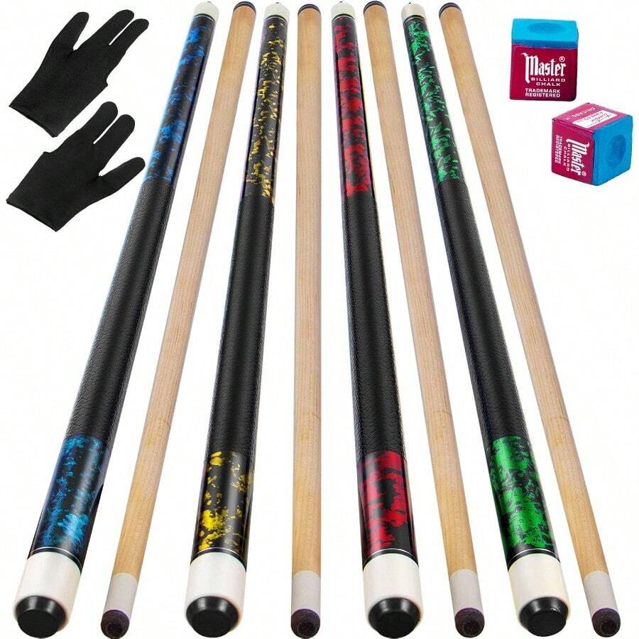 LOTKEY Pool Stick Pool Cue 58'' 21 Oz Cue Sticks With Extra 2 Pool Chalks Solid Wood Pool Sticks Durable For Professional Billiard Players - 4Pieces - View 1