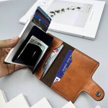 1 件男士时尚休闲 PU 皮革扣 RFID 卡夹，6 色铝合金自动弹出卡盒，防盗防消磁钱包