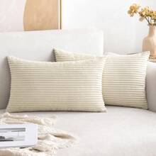 2 piezas Funda de almohada decorativa de pana a rayas de color crema para sofá, cojín, oficina, sala de estar