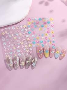 3D-nail art-klistermärken med fem kronblad och präglade blommor, vår/sommar - Multifärgad - Visa 5