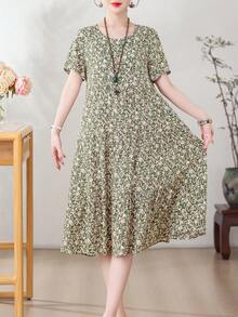 Nuevo vestido de longitud media con estampado floral holgado y casual para mujer, de verano