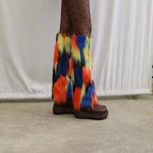 女士人造毛皮暖腿套、新款毛绒腿套、保暖护膝、多功能鞋套、时尚、冬季