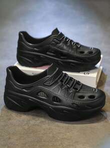 2025 New Summer Anti-Slip Hollow Sandals, Men Beach Soft Platform Casual Slip-On Closed Toe Slippers For Outdoor Wear - Black - View 1