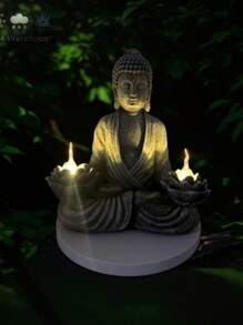 Solar Powered Buddha Statue - Vintage Style Resin Garden Decor, Suitable For Outdoor, Patio And Lawn Decoration, Outdoor Statue