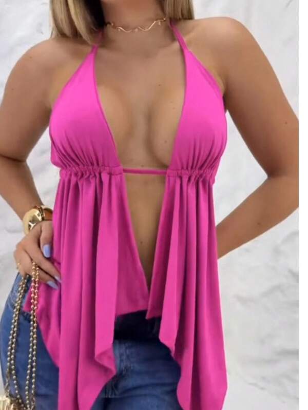 Blusa bata tendencia boho chic feminino frente única costa nua com amarração nas costas