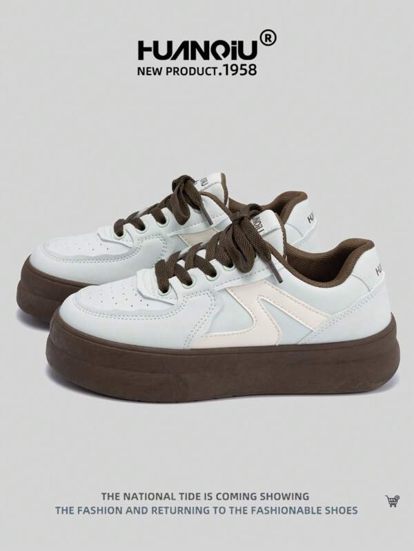 HUANQIU 2025 New Women's Shoes Women's Skate Shoes A Pair Of Fashion CONTRAST COLOR Frenulum Stay At Home Office Outside White Shoes Versatile Light Comfort White Shoes Lace-Up Soft Soles Sports Shoes Casual Shoes Running Shoes Blue All Season Shoes