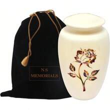 Handcrafted Cream Ivory Cremation Urn - Rose Pattern Luxury Memorial Keepsake With Secure Lid Large - Ivory1 - View 2