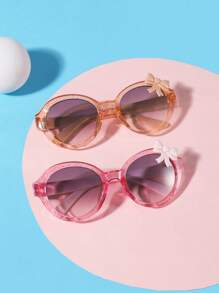 1/2 件女童 3-8 岁可爱椭圆形镜框领结配饰时尚粉色眼镜适合节日出游和节日礼物