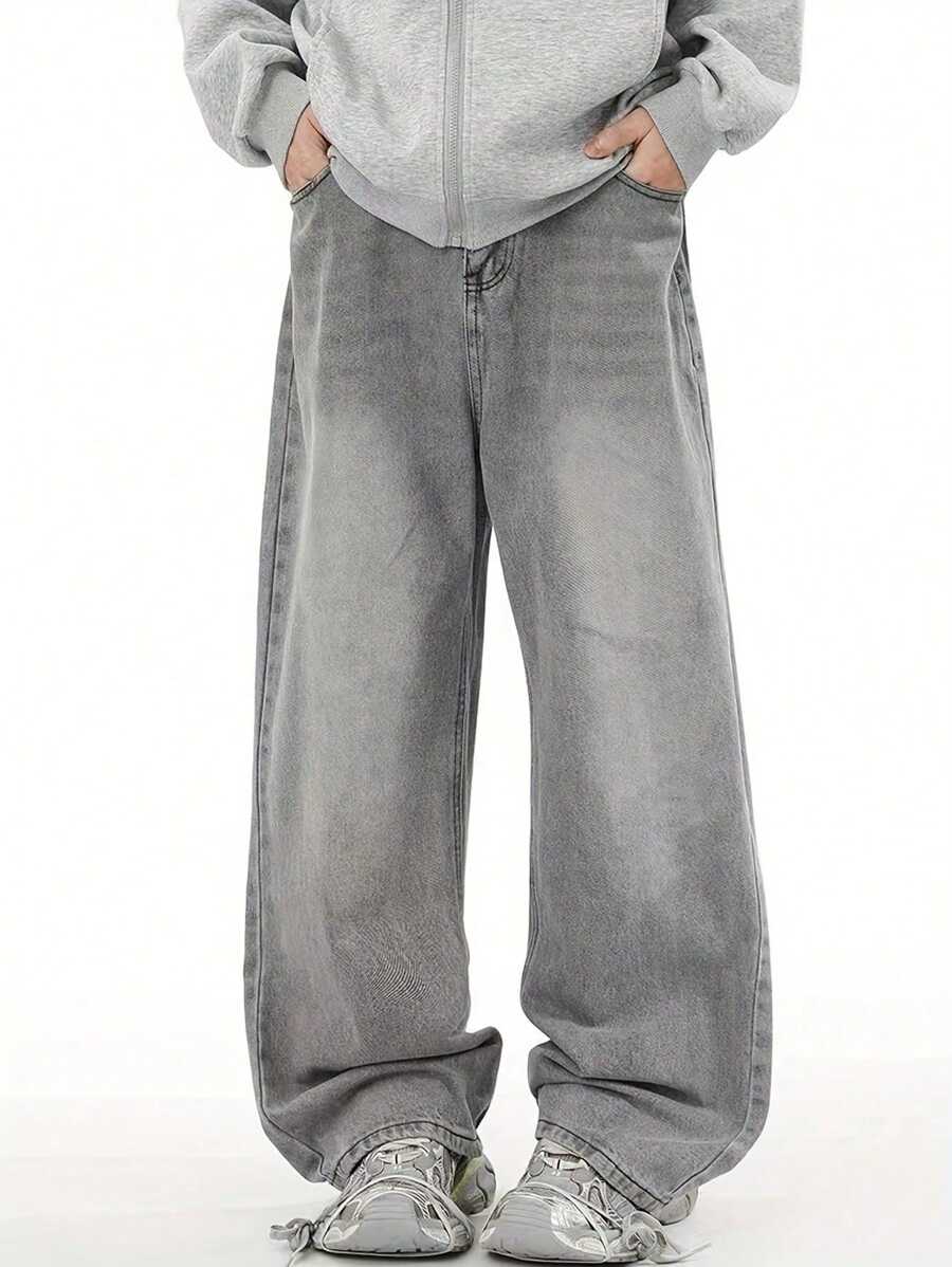 Youth Wide-Leg Light Grey Casual Jeans