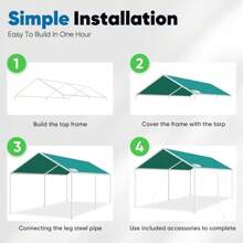Quictent 10x20 Ft Heavy Duty Carport Canopy Gaanized Car Tent Outdoor Garage Boat Shelter  Reinforced Structure, No Sidewall - Green