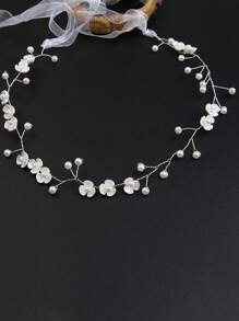 1pc Elegant Floral Pearl Headband/Crown For Girly, Sweet And Wedding Wear - Silver - View 5