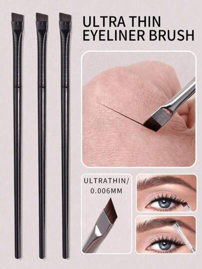 3pcs/Set Angled Liquid Eyeliner Brush Set, Includes Ultra Fine Angled Eyebrow Brush, Liquid Eyeliner Brush, Slanted Angled Eyebrow Brush, Suitable For Beginners