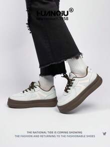 HUANQIU 2025新款女鞋女滑板鞋一双时尚撞色系带居家办公户外小白鞋百搭轻便舒适小白鞋系带软底运动鞋休闲鞋跑步鞋蓝色四季鞋 - 淺藍色 - 查看 7