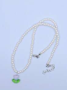 1Piece Delicate Flower Pendant Pearl Necklace - Flowers - View 11