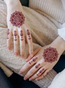 1 Miếng Dán Hình Xăm Tạm Thời Henna Đỏ Đơn Giản, Chống Nước, Chống Mồ Hôi, Có Thể Giặt Được, Thực Tế, Phù Hợp Với Người Thời Trang, Thiết Kế Nghệ Thuật - Đỏ - Xem 5