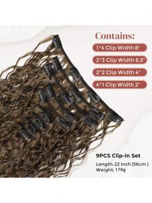Extensión de cabello, 9 piezas de extensiones de cabello con clip, 22" de largo, ondas gruesas y suaves de fibra sintética resistente al calor, para mujeres - Rubio oscuro - Degradado - Ver 5