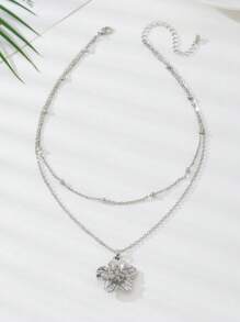 1pc Silver Flower Pendant 5-Petal Necklace, Bridal Gift (Random Quantity Of 1st Layer Pearls) - Silver - View 3