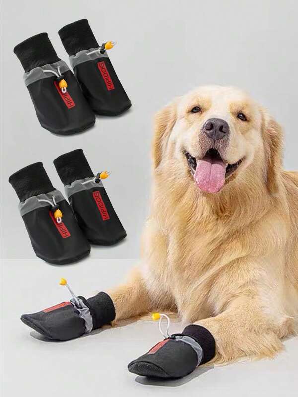 Juego de 4 zapatos para mascotas de material de PU, de colores patchwork, impermeables y antideslizantes, adecuados para mascotas medianas y grandes