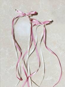 2pcs Lace Bow Hair Clips, Ribbon Tie Barrettes For Braids, Cute Kawaii Streamers For Pigtails, Korean Hair Accessories Valentines Claw Clips, School Stuff, Elegant, College, Winter Outfit For Women, Bows