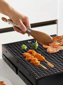 Wooden Kitchen Cooking Tongs, With Wooden & Stainless Steel Anti-Spill Walnut Salad Tongs, BBQ Tongs - Coffee Brown - View 2