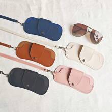 1 Stück weiches Ledersonnenbrillen Etui, schmale Brillen-Tasche, Brillenhalter, Brillen-Organizer zum Umhängen mit Anti-Druck-Schutzbox, Reiseetui für Brillen für Frauen und Männer