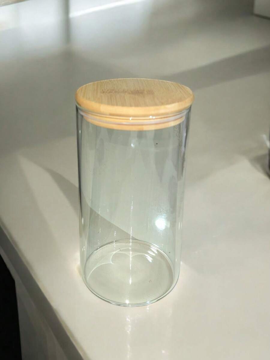 Frasco Cilíndrico con tapa de madera hermética, especiero de cocina - Grande - Ver 1