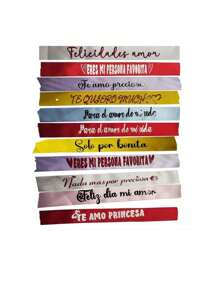 12 Vinyl Ribbon Love Phrases In Assorted Ribbon Friendship Party Decorations Bouquets For Ribbons Love And Friendship I Love You Happy Day - Red - View 1