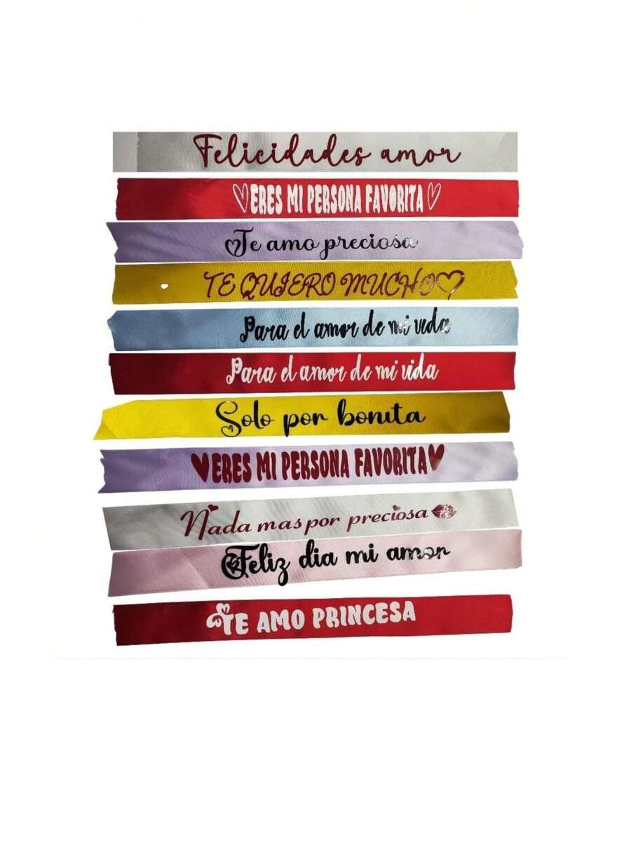 12 Vinyl Ribbon Love Phrases In Assorted Ribbon Friendship Party Decorations Bouquets For Ribbons Love And Friendship I Love You Happy Day - Red - View 1