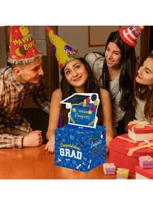 Blue Graduation Surprise Money Box, Graduation Surprise Gift Box - Creative Graduation Party Decoration Gift Box, Graduation Money Box Wallet, Used For Cash Gift Box Graduation Season Party Gift Box Blue Black Gold Digital Surprise Money Box Congratulations Graduation Cash Gift Box, Comes With 30 Transparent Bags, Perfect Graduation Gift Idea, Cash Gift, Surprise, Graduation Ceremony Occasion