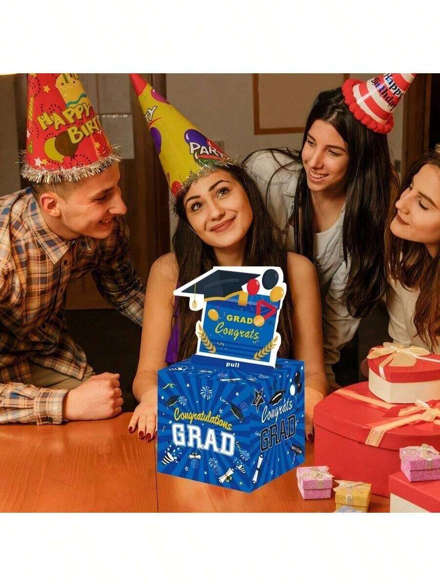 Blue Graduation Surprise Money Box, Graduation Surprise Gift Box - Creative Graduation Party Decoration Gift Box, Graduation Money Box Wallet, Used For Cash Gift Box Graduation Season Party Gift Box Blue Black Gold Digital Surprise Money Box Congratulations Graduation Cash Gift Box, Comes With 30 Transparent Bags, Perfect Graduation Gift Idea, Cash Gift, Surprise, Graduation Ceremony Occasion