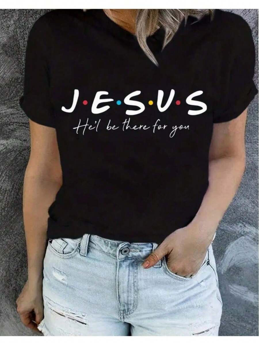 Women's Jesus T-Shirt 100% Cotton Graphic Print Shirt Premium Blouse New Release - màu đen - Xem 1