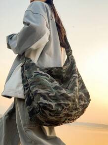 新款2025女士大容量帆布包，多功能户外露营徒步探险手提包，休闲简约拉链单肩包，适合日常使用，学校，短途旅行，大学生 - 彩色 - 查看 5