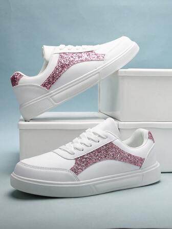 New Casual Leather Low-Top Lace-Up Flat Skate Shoes, Fashionable & Comfortable For Teenage Girls, Non-Slip Shock-Absorbing Sporty Sneakers For Middle/High School Students, Suitable For Outdoor Activities & Daily Wear