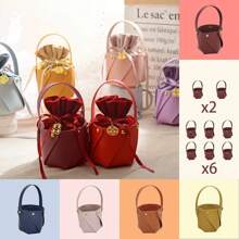 2pcs/6pcs PU Leather Wedding Accessory Handbag, Reusable Wedding Candy Gift Bag, Detachable & Combinable, Multiple Colors Available
