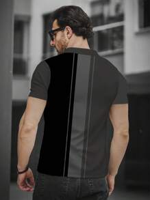 1pc Plus Size Men's Stripe Golf Polo Shirt, Short Sleeve Regular Fit Fashionable Casual Shirt