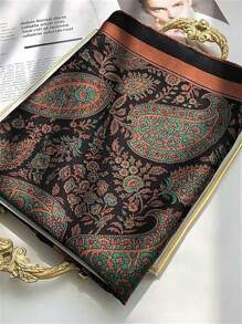 1pc Women Satin Smooth Cashew Pattern Printed Large Square Scarf, Suitable For Celebrations, Outings And Daily Wear For Dress - Multicolor - View 2