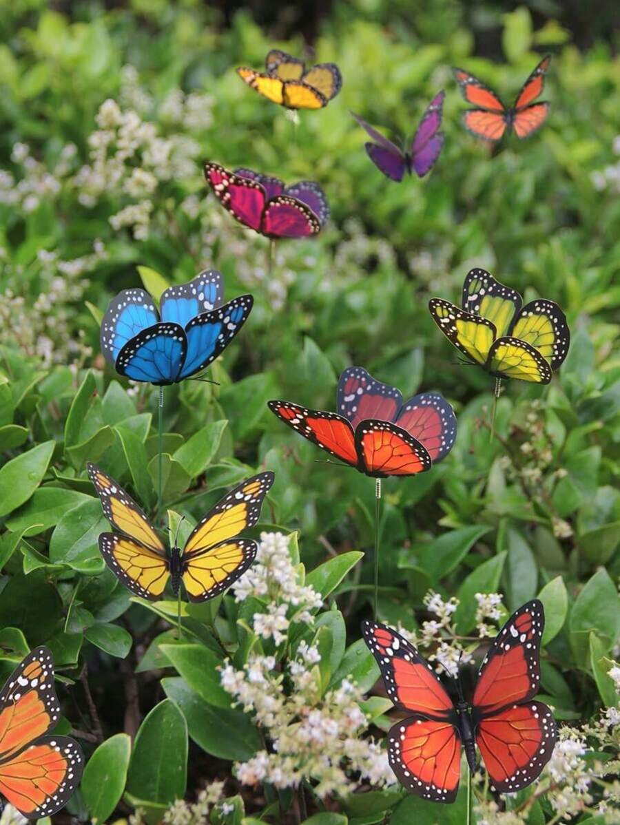 50 Pieces Outdoor Garden Decorative Butterfly Stakes, 3D Waterproof PVC Monarch Butterfly Stakes, Home Yard Garden Wedding Indoor And Outdoor Decorations, Gardening Decorations - Made Of Durable PVC Modern Home Decor (Butterfly Colors Random)
