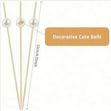 100pcs Disposable White Pearl Cocktail Bamboo Skewers, Fruit Cake Decoration Bamboo Toothpicks, Long Cocktail Disco Theme Party Supplies, Artistic Fruit Forks For Party And Wedding Desserts